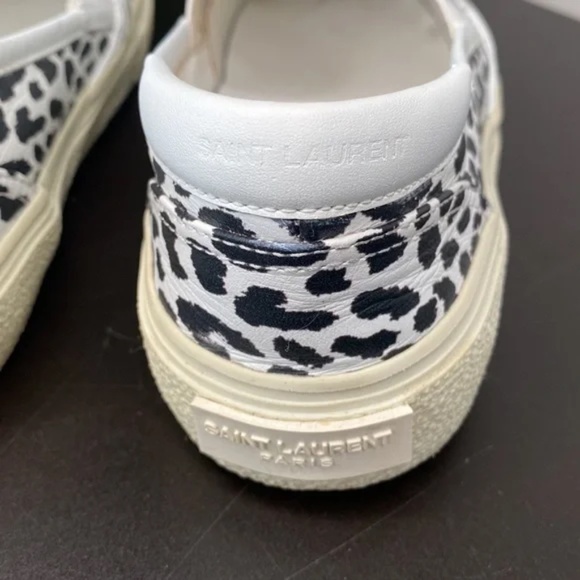 Saint Laurent White And Black Leopard Print Venice Slip-On Sneakers w/ Box - Picture 5 of 14